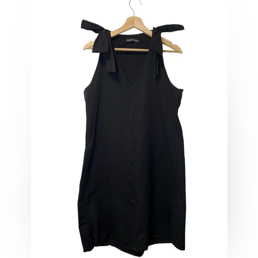 House of Lancry Black Ribbon Shoulder Dress size M approx Made in London